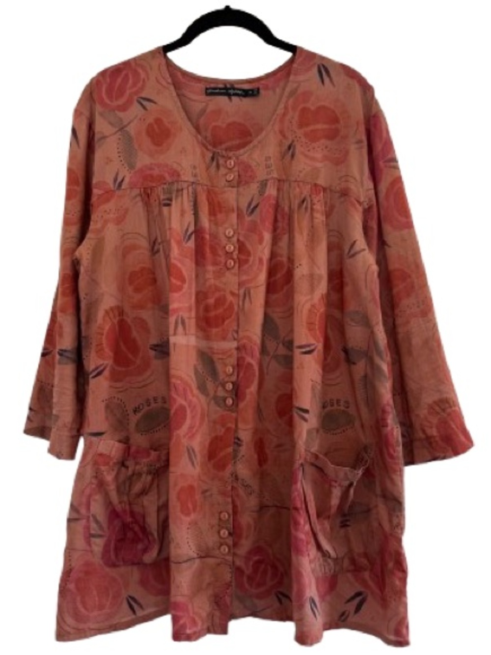 Gudrun Sjoden Organic Cotton Artist Roses Tunic Blouse Orange Red Lagenlook